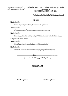 Đề kiểm tra chất lượng giảng dạy môn sinh học 6 học kì I năm học 2015 - 2016